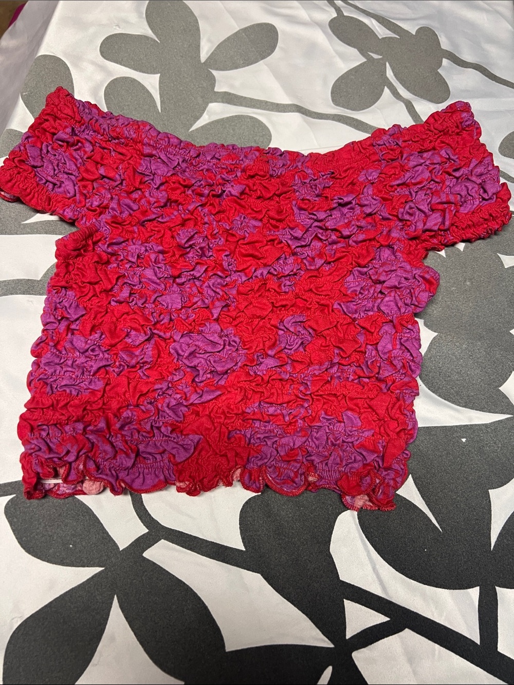 Free People Red & Purple Crinkle Off-Shoulder Crop Top